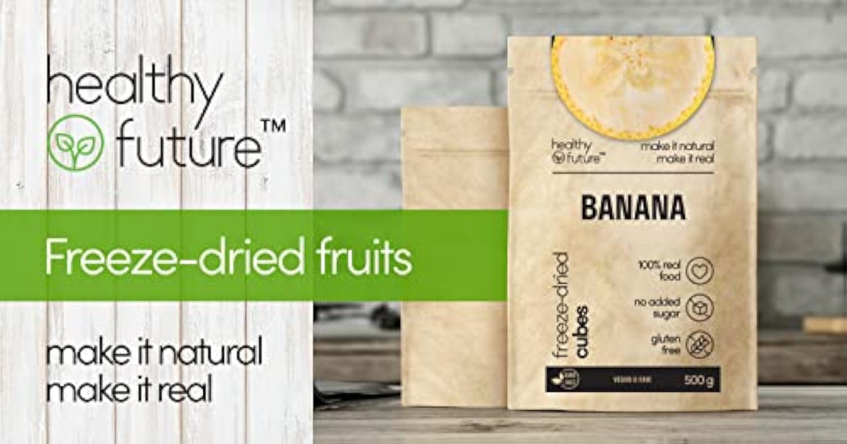 Healthy Future | Banane liofilizzate | Cubetti di frutta liofilizzata, non irradiata | 100% naturale, vegana, kosher | senza glutine, zolfo, conservanti, zuccheri aggiunti, OGM | 1 confezione da 500 g 190947865