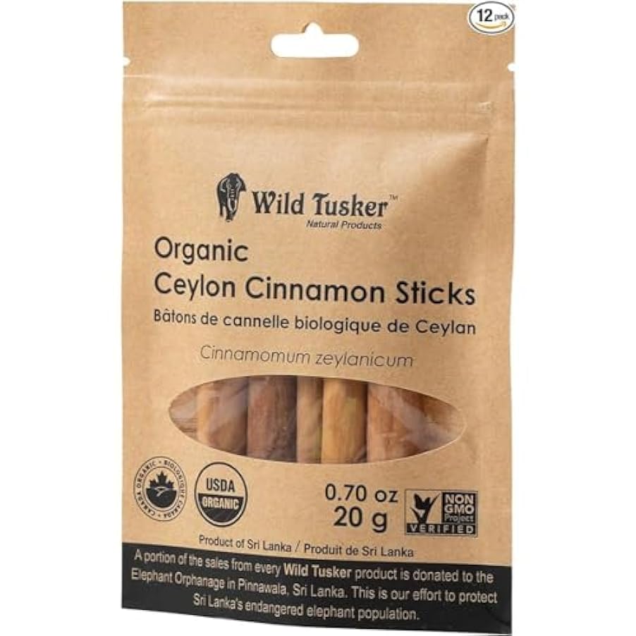 Wild Tusker Organic Ceylon Cinnamon - Sticks 12x20g 148006237