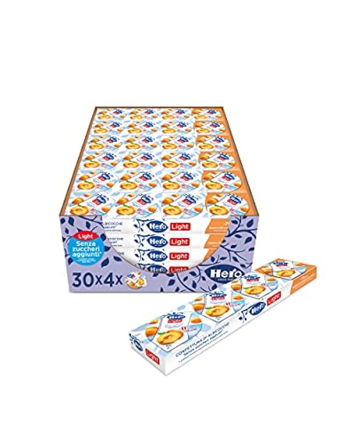 Hero Light Poker Confettura di Albicocche Light, 30 Confezioni da 80g (4 monodosi x 20g), Marmellata Extra, Frutta di Alta Qualità, Senza Conservanti e Senza Coloranti, Pochissime Calorie 226526703