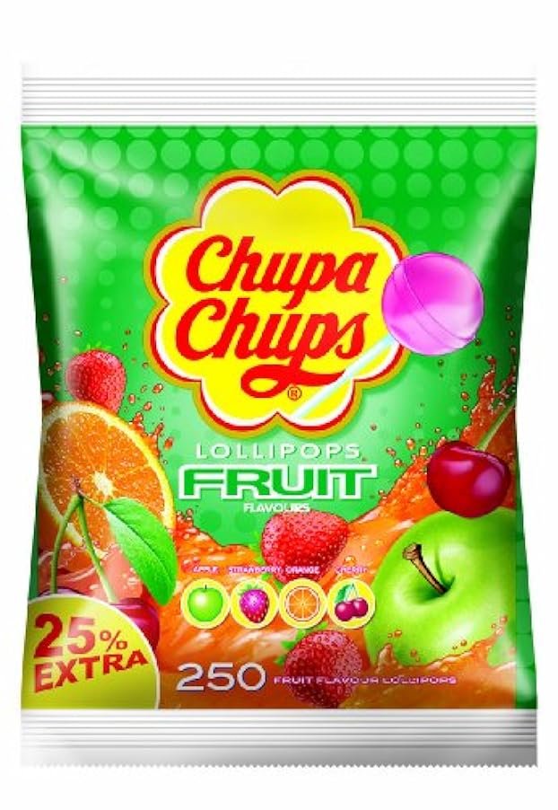Chupa Chups Lollipops Frutta, Lecca-lecca alla Frutta, Mela, Fragola, Arancia, Ciliegia, 250 Pezzi, 3 kg 704069656