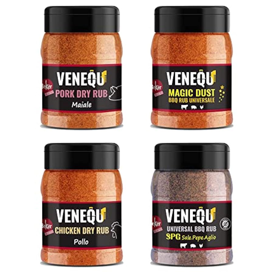 VENEQU BBQ DRY RUBs Gourmet Set #2 (150gr x 4 RUBs) Made in Italy | 1 x Pork Rub, 1 x Chicken Rub, 1 x SPG Rub e 1 Magic Dust Rub 284553156