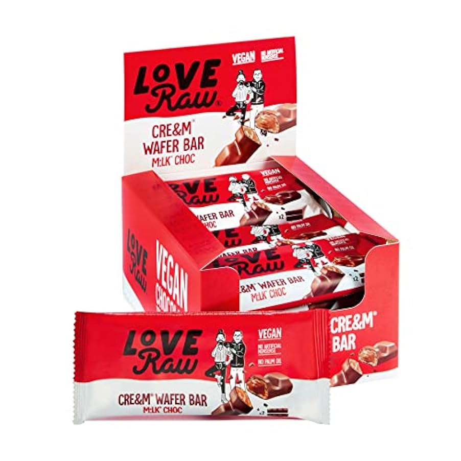 LoveRaw Creamy Hazelnut Wafer Vegan Chocolate Bar, Full Case 12 Packs (2 Bars per Pack) Palm Oil Free, Nothing Artificial, Natural Ingredients 375477250