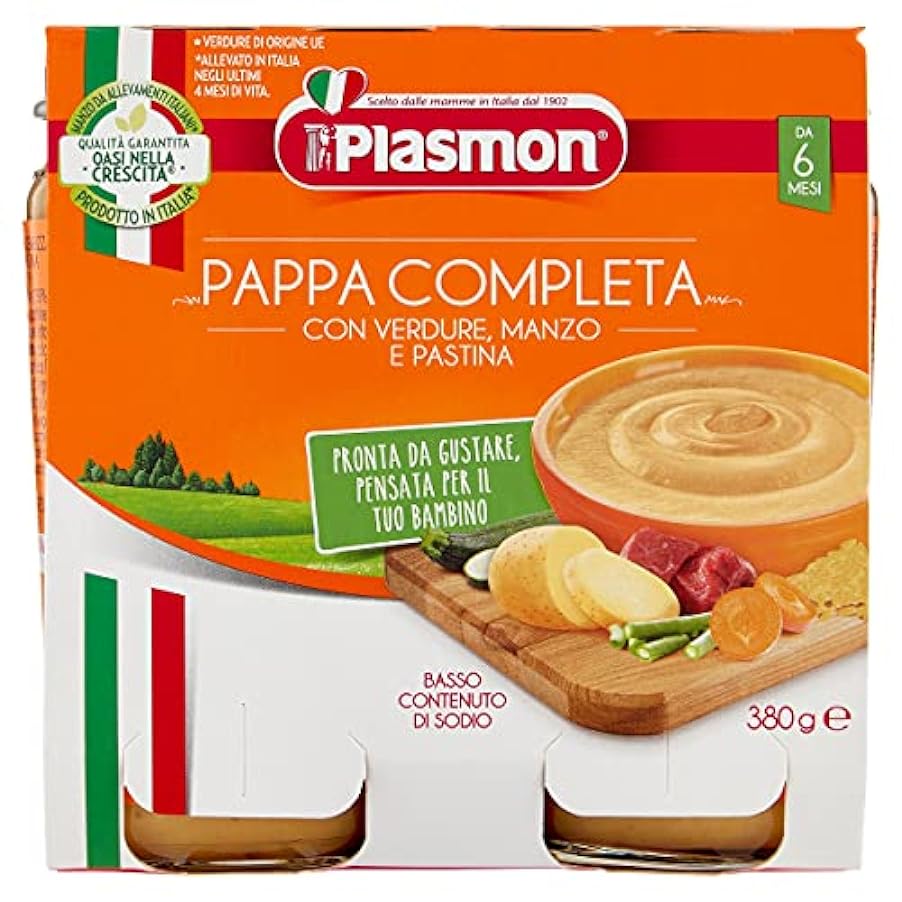 Plasmon Omogeneizzato La Pappa Completa Verdure, Manzo e Pastina Gemmine 190g 24 Vasetti La pappa pronta, Scalda e gusta 699326370