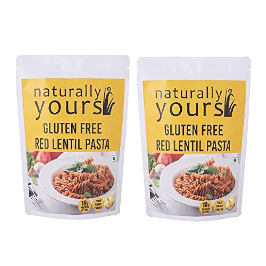 Naturally Yours Pasta Red Lentil Gluten Free | 100% Natural & Vegetarian | Corn Amaranth Bengal Gram Jowar Rice | Easy to Cook & Rich in Fibre | 200g (Pack of 2) 850894321