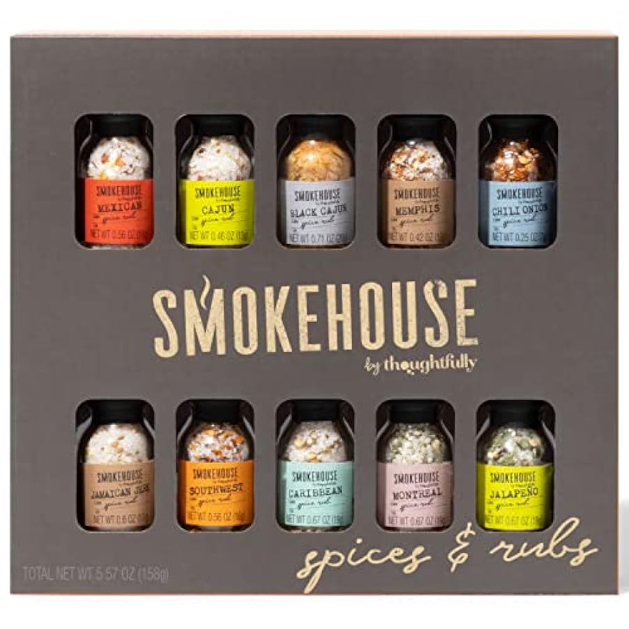 Smokehouse by Thoughtfully - Set Assaggio Gourmet di Spezie per BBQ - Scatola Regalo con 10 Rub e Marinature Vegane per Barbecue 607678644