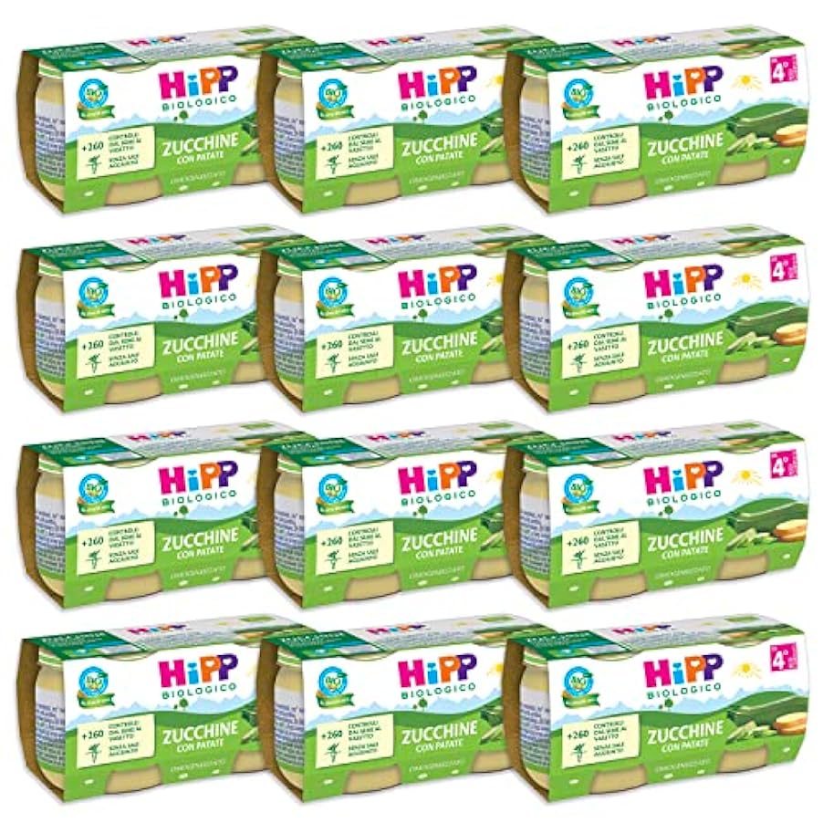 HiPP - Omogeneizzato di Verdure Biologico per Neonati, Gusto Zucchine con Patate, Senza glutine, Senza Sali e Aromi Aggiunti, 24 Vasetti da 80 g 865257811