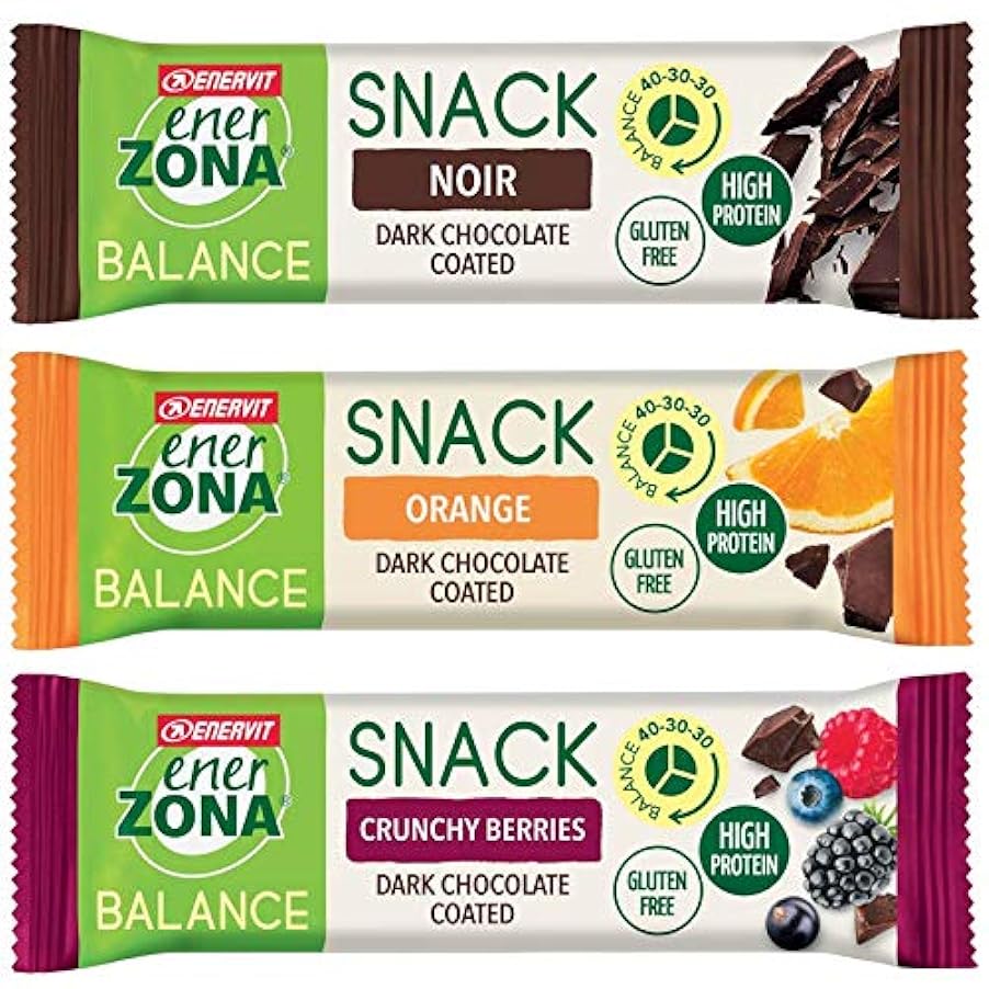 EnerZona Snack Balance Variety Pack ● 30 Barrette da 33g ● 10 Cioccolato Fondente + 10 Arancia + 10 Frutti di Bosco 494358292